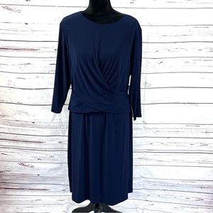Eliza J Dress Womens Plus Size 18W Blue Round Neck Long Sleeve Faux‎ Wrap